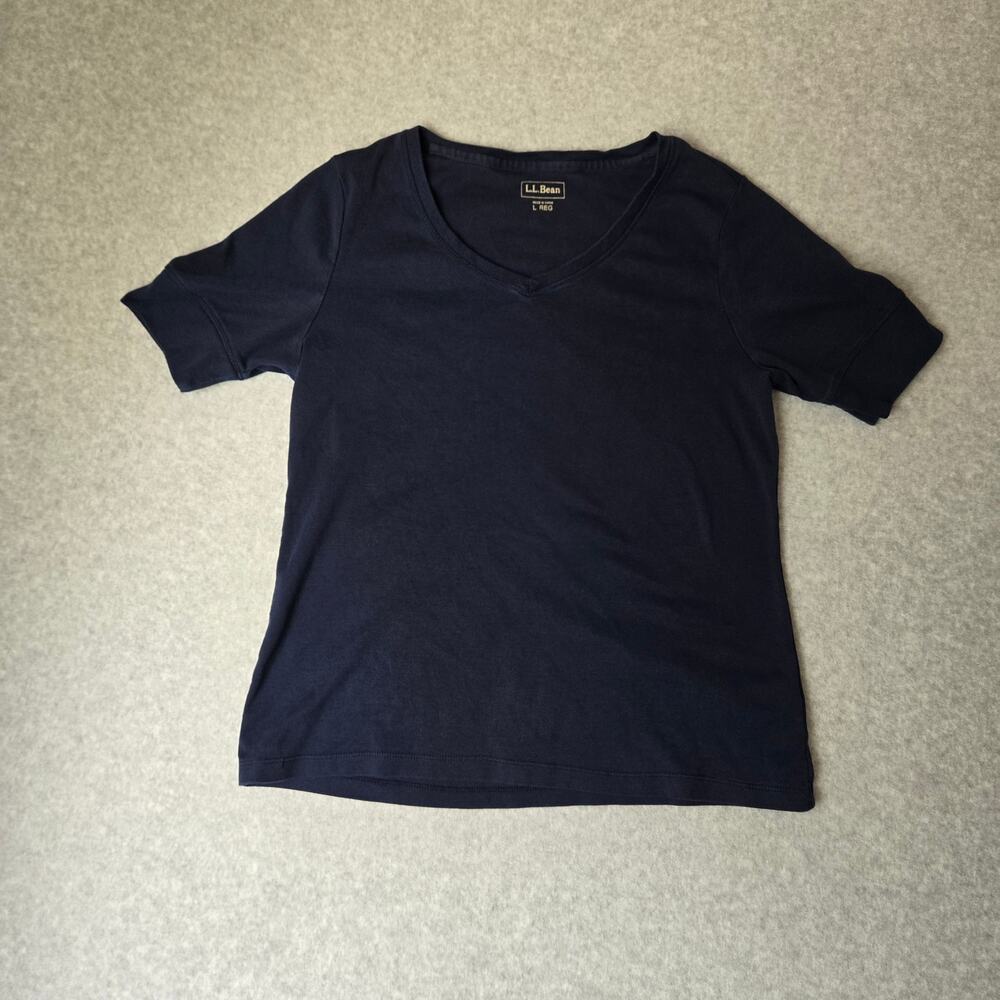 L.L. Bean Women's Regular V-Neck Cotton Navy Blue T-Shirt - Size L